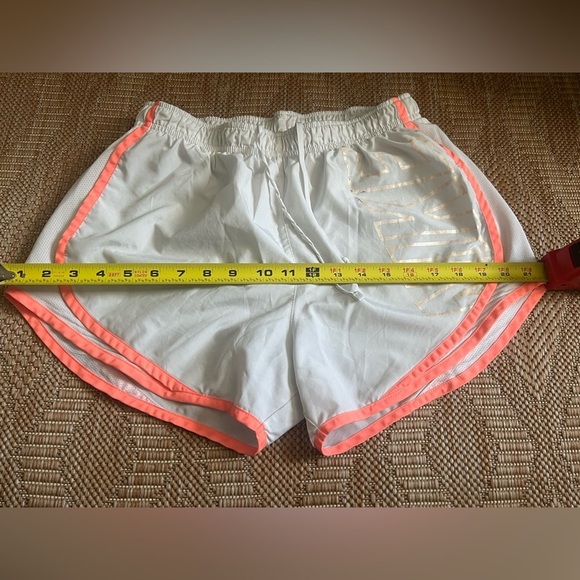 Nike Women's White/Orange Dri-Fit Running Athletic Shorts,Size M,Metallic Logo - Picture 3 of 9
